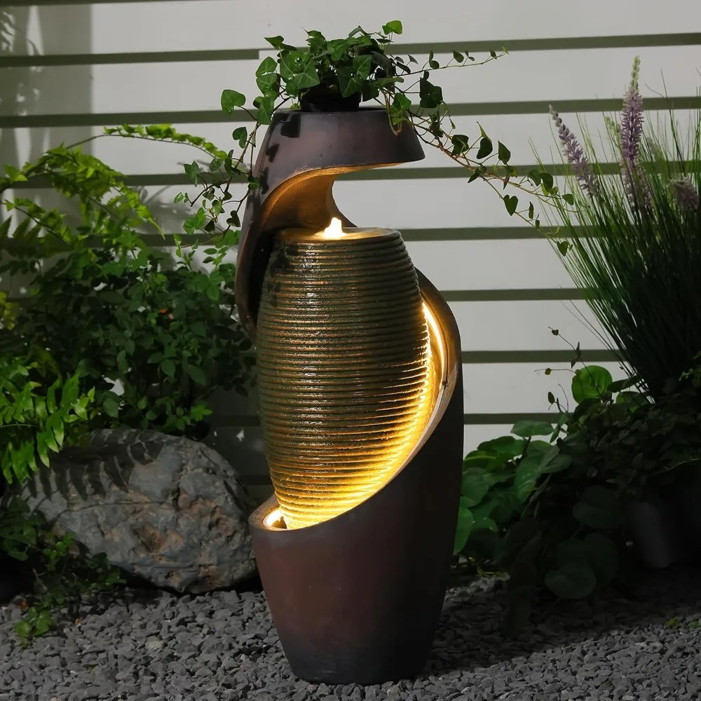 29.5’’H Modern Outdoor Fountain, Curved Spiral Waterfall Indoor/Outdoor with LED Light & Planter Bowl, Resin Garden Fountains
29.5’’H Modern Outdoor Fountain, Curved Spiral Waterfall Indoor/Outdoor with LED Light & Planter Bowl, Resin Garden Fountains