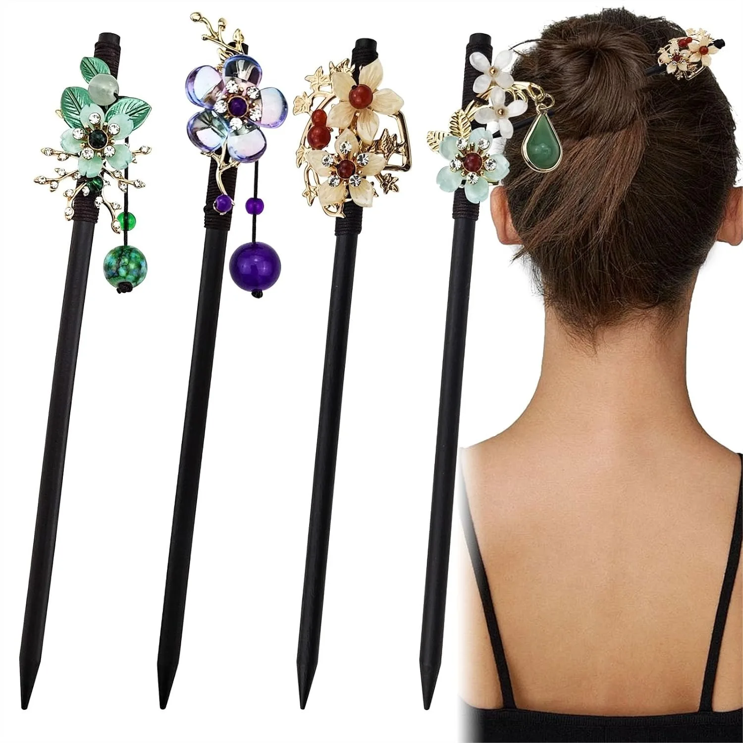 4 Pack Japanese Chinese Wooden Hair Stick Hairpin With 4 Different Flower Styles Retro Hair Accessories For Women Girls
4 Pack Japanese Chinese Wooden Hair Stick Hairpin With 4 Different Flower Styles Retro Hair Accessories For Women Girls