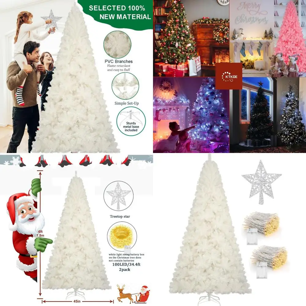 6ft Tall Artificial White Christmas Tree with 1005 Tips, 1 Top Star, 2 Battery-Powered Sets, and Pencil Decorations
6ft Tall Artificial White Christmas Tree with 1005 Tips, 1 Top Star, 2 Battery-Powered Sets, and Pencil Decorations