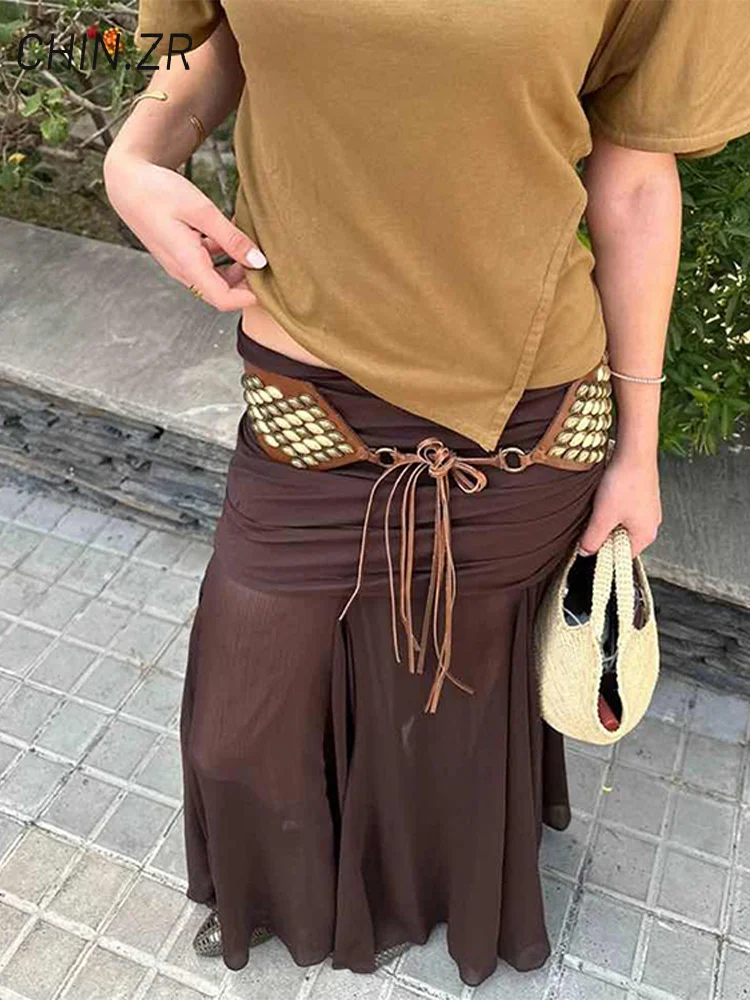 Elegant Women's Pleated Mesh Long Skirts Solid High Waist Ruched A-line Female Skirts 2025 Summer Lady Casual All-match Clothes
Elegant Women's Pleated Mesh Long Skirts Solid High Waist Ruched A-line Female Skirts 2025 Summer Lady Casual All-match Clothes