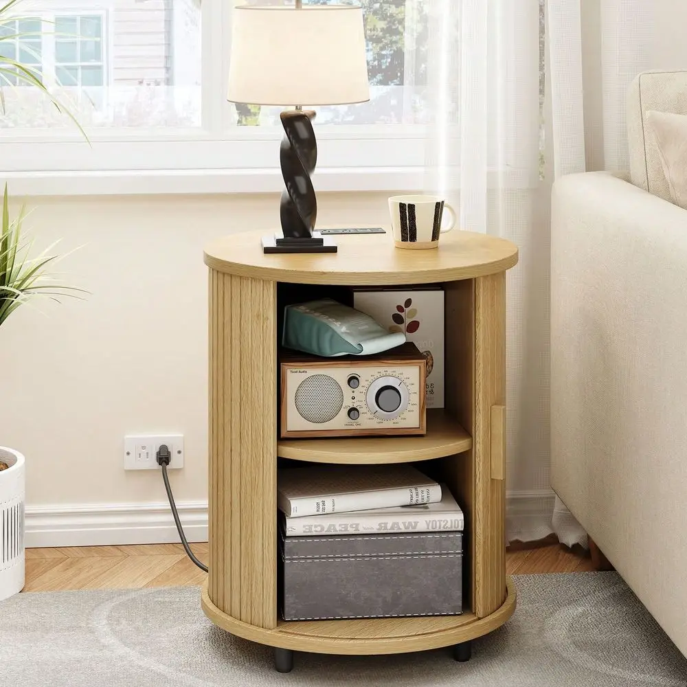 Fluted Round End Table Set Of 2, Mid Century Bedside Table With Sliding Door 2 Tier Storage, Modern Nightstands Set Of 2 For Li
Fluted Round End Table Set Of 2, Mid Century Bedside Table With Sliding Door 2 Tier Storage, Modern Nightstands Set Of 2 For Li