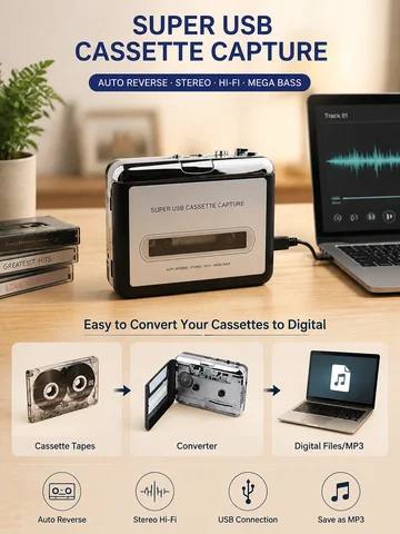 Kasetten MP3'e Dönüştürücü Müzik Çalar USB Kaset Çalar Kaset Kayıt Cihazı Windows 7/8 Desteği
