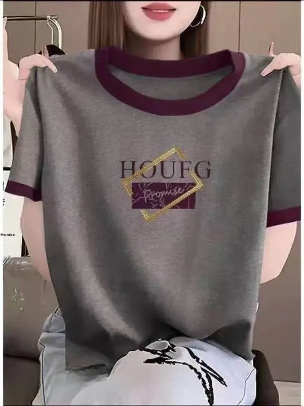 Fashionable Color Block Short Sleeve T-Shirt Women's round Neck Base Shirt Breathable Polyester Fiber Print Casual Style
Fashionable Color Block Short Sleeve T-Shirt Women's round Neck Base Shirt Breathable Polyester Fiber Print Casual Style
