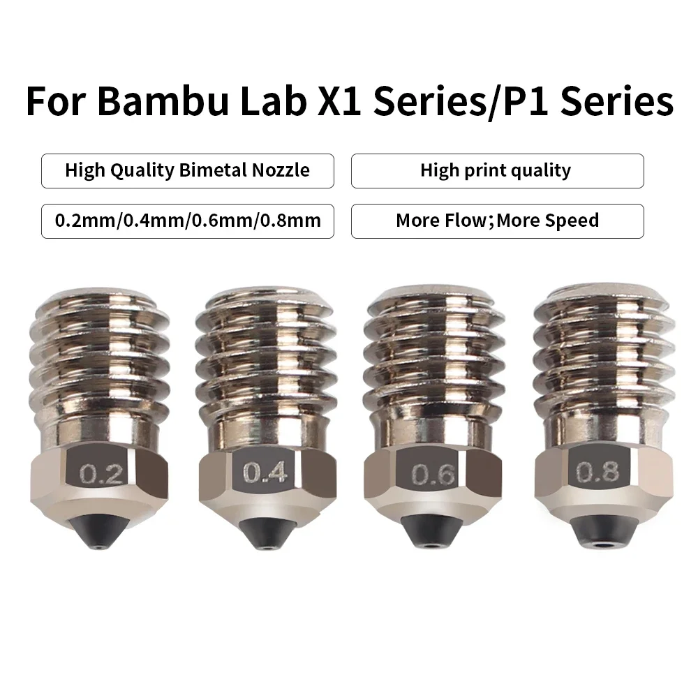 Для Bambu Lab X1 Series/P1 Series Биметаллическое сопло из черной закаленной стали 0,2 мм/0,4 мм/0,6 мм/0,8 мм Сопло для деталей 3D-принтера
Для Bambu Lab X1 Series/P1 Series Биметаллическое сопло из черной закаленной стали 0,2 мм/0,4 мм/0,6 мм/0,8 мм Сопло для деталей 3D-принтера