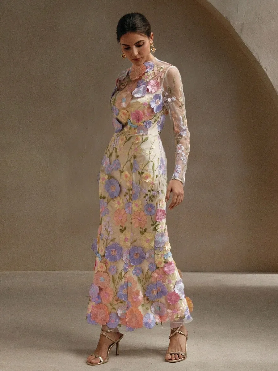 Womens 3D Floral Long Sleeve Elegant Mermaid Dress
Womens 3D Floral Long Sleeve Elegant Mermaid Dress