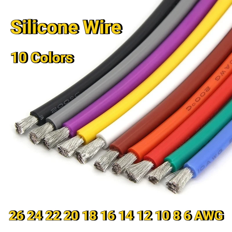 1/5m Soft Silicone Rubber Cable 26 24 22 20 18 16 14 12 10 8 6 AWG Car Battery Automotive Wiring Heat-resistant Electrical Wires
1/5m Soft Silicone Rubber Cable 26 24 22 20 18 16 14 12 10 8 6 AWG Car Battery Automotive Wiring Heat-resistant Electrical Wires