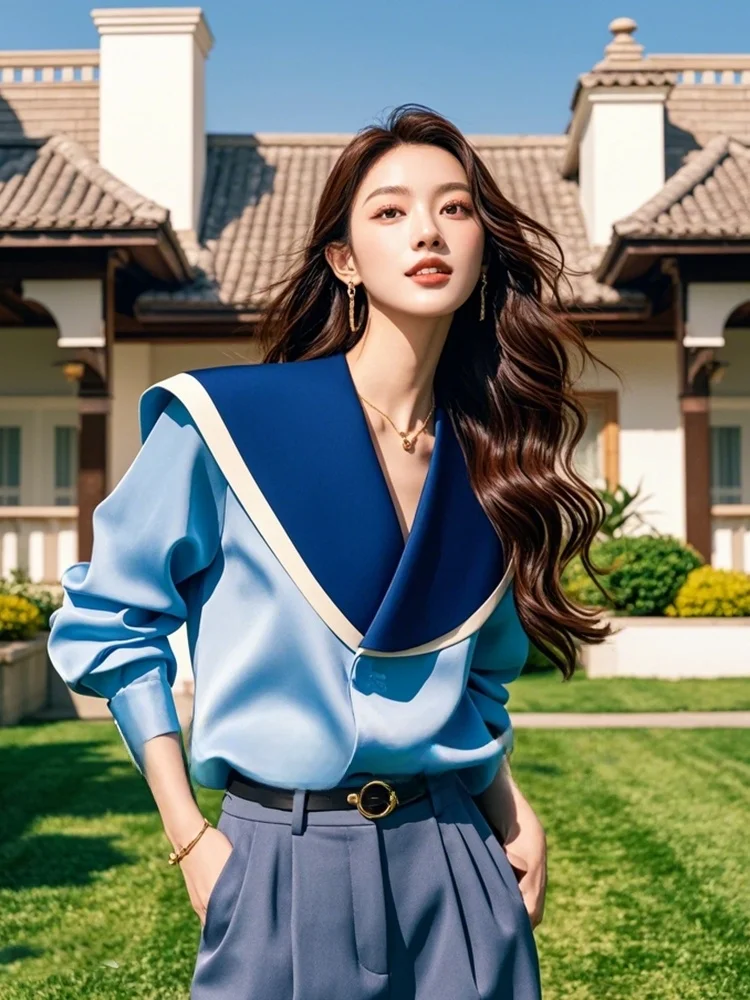 Elegant Blue Long Sleeve Shirt Women's Loose Fit Beautiful Collar Design Comfortable Breathable Spring Summer Casual Shirt
Elegant Blue Long Sleeve Shirt Women's Loose Fit Beautiful Collar Design Comfortable Breathable Spring Summer Casual Shirt