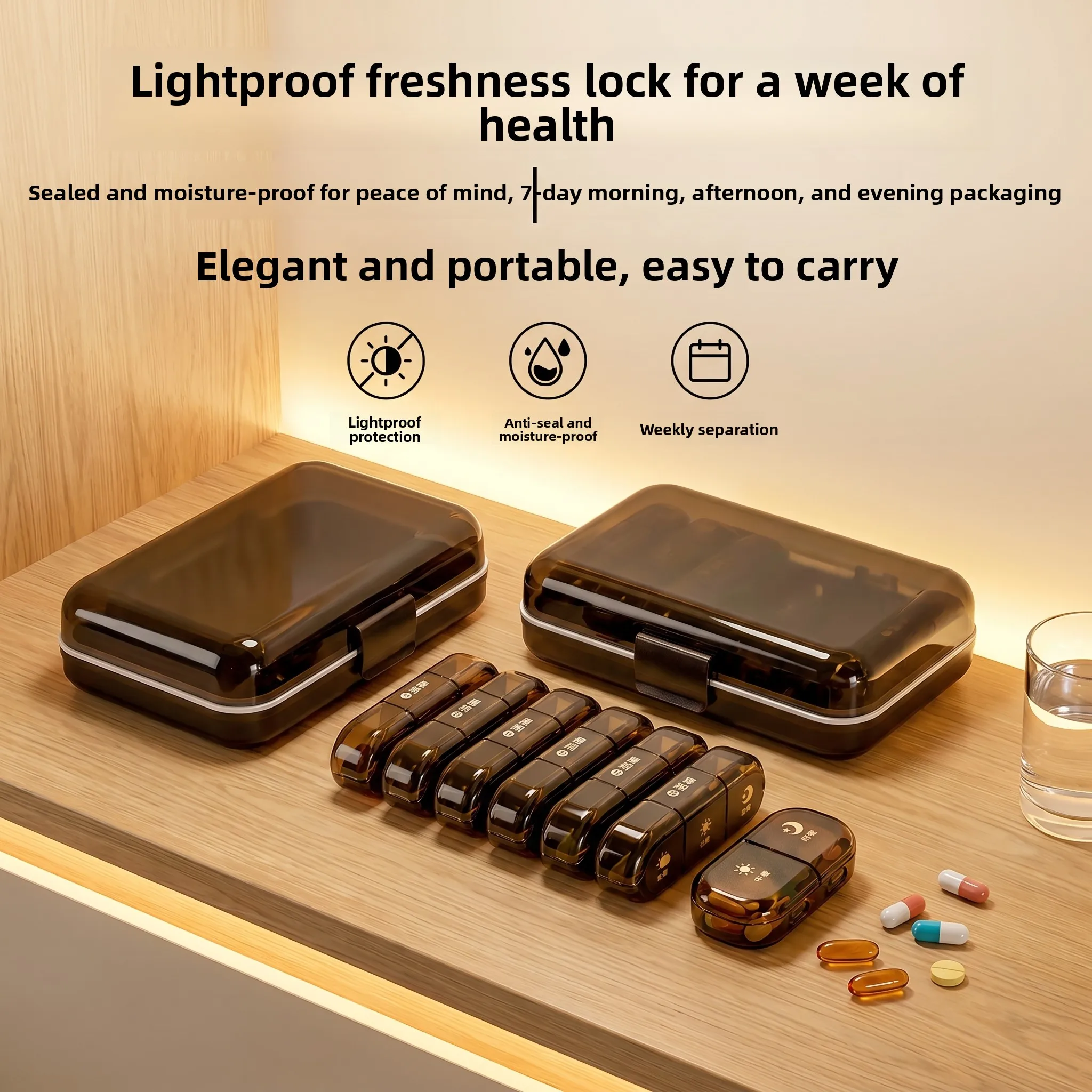 Portable Lightproof Moistureproof Senior Medicine Box Lunch Box Three Meals a Day Sealed Weekly Divided Box Storage Container
Portable Lightproof Moistureproof Senior Medicine Box Lunch Box Three Meals a Day Sealed Weekly Divided Box Storage Container