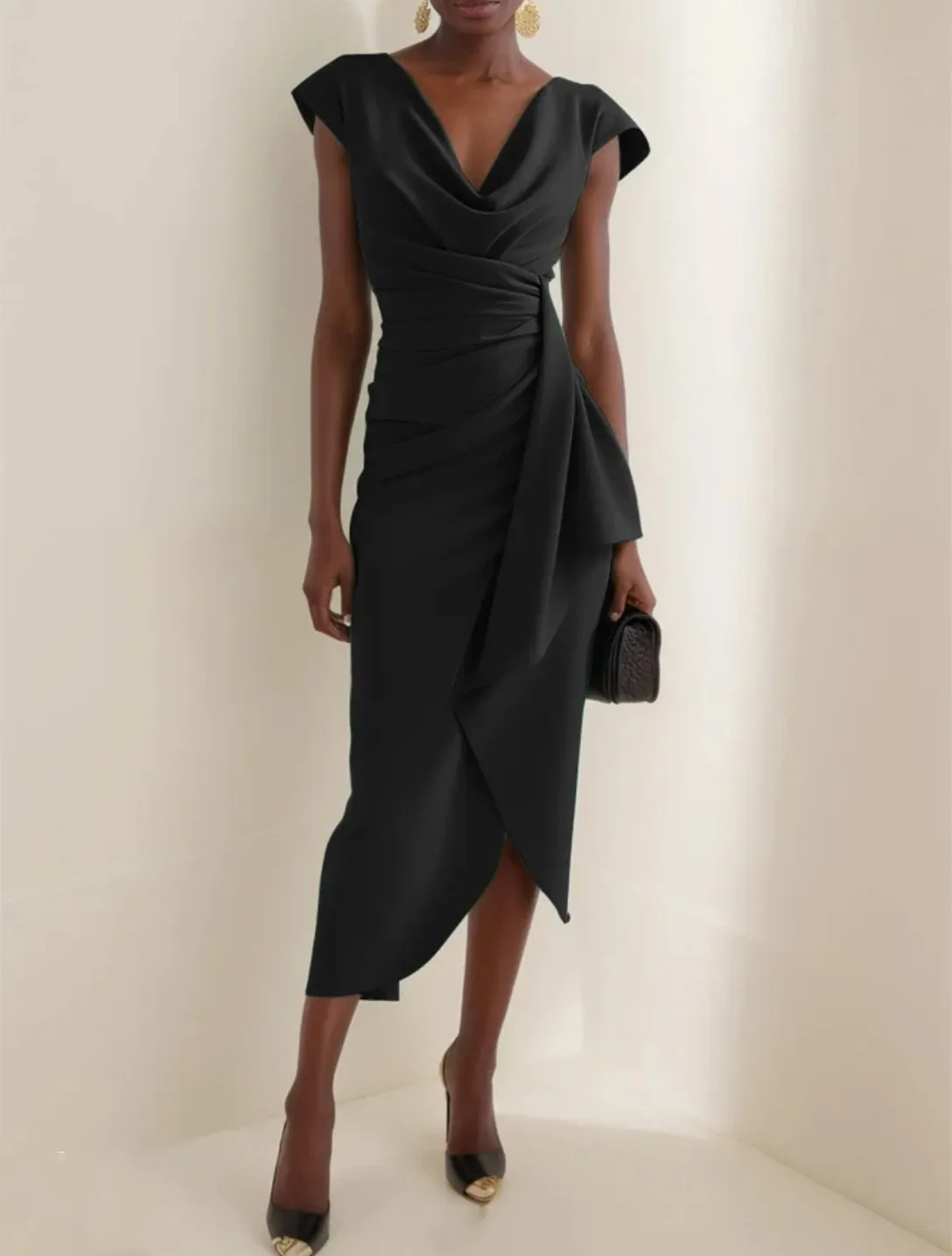 Customized Short Crepe Evening Dresses with Slit Mermaid V-Neck Pleated فساتين سهرة Tea Length Prom Dress for Women
Customized Short Crepe Evening Dresses with Slit Mermaid V-Neck Pleated فساتين سهرة Tea Length Prom Dress for Women