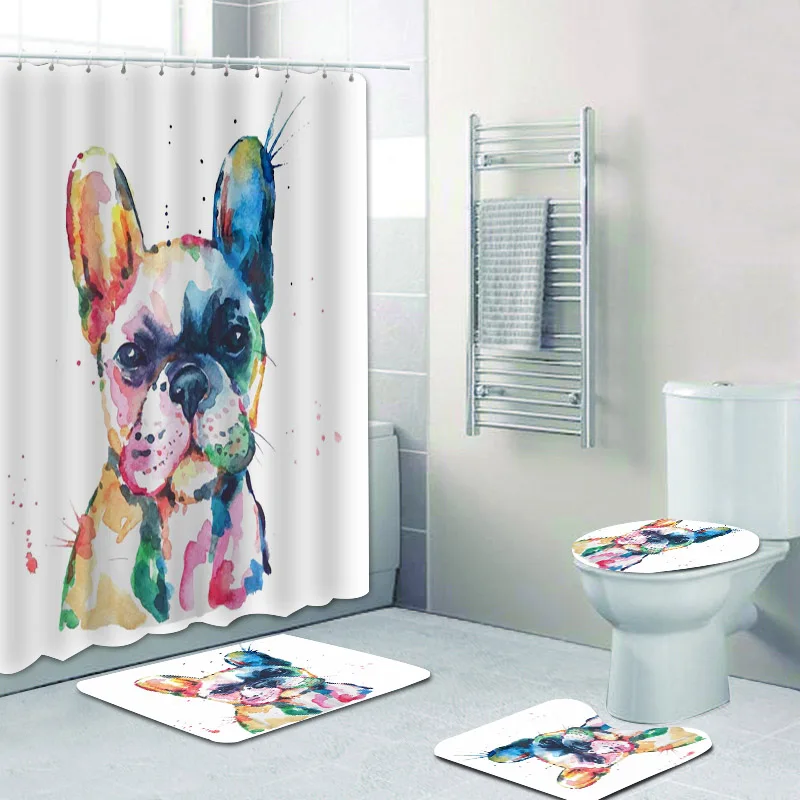 Cool Watercolor Painting French Bulldog Bathroom Curtain Set Shower Curtains Set for Bathtub Toilet Cover Mat Carpet Home Decor
Cool Watercolor Painting French Bulldog Bathroom Curtain Set Shower Curtains Set for Bathtub Toilet Cover Mat Carpet Home Decor