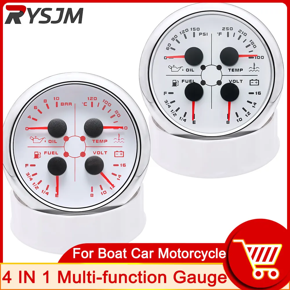 4in1 Gauge 85mm Fuel Level Gauge Fuel Tank Level Meter For Marine Boat Car Truck Yacht Oil Pressure Water Temp Meter Voltmeter 
4in1 Gauge 85mm Fuel Level Gauge Fuel Tank Level Meter For Marine Boat Car Truck Yacht Oil Pressure Water Temp Meter Voltmeter