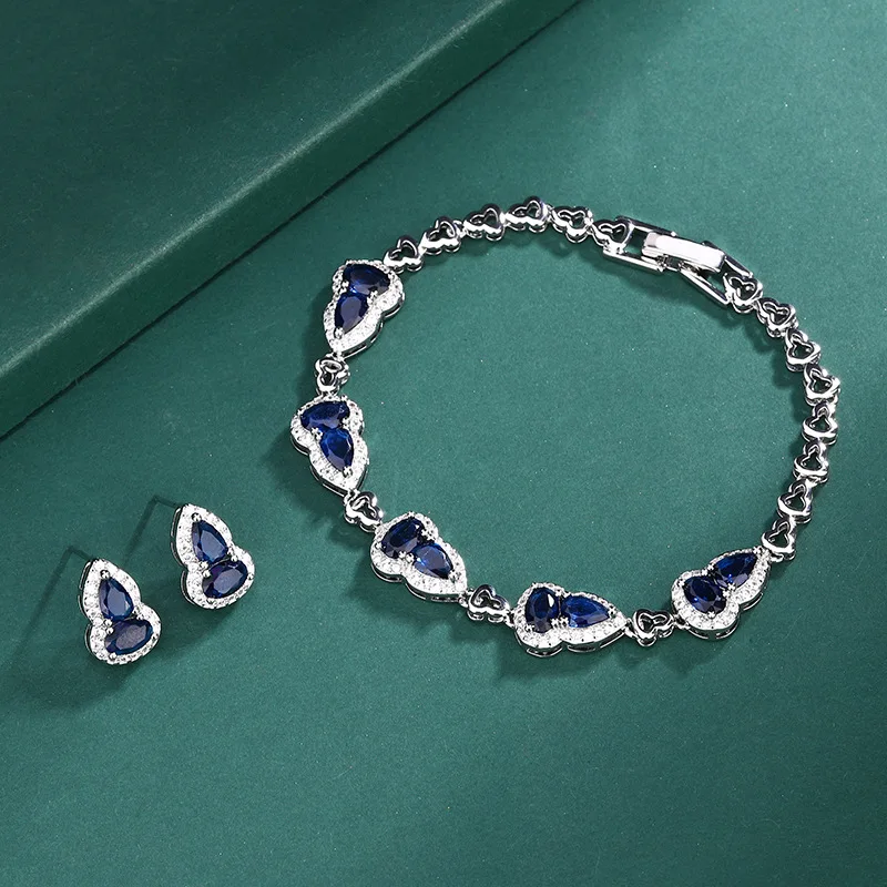 S925 Silver Needle European and American Style Royal Blue Gemstone Gourd Bracelet and Earring Set for Women
S925 Silver Needle European and American Style Royal Blue Gemstone Gourd Bracelet and Earring Set for Women