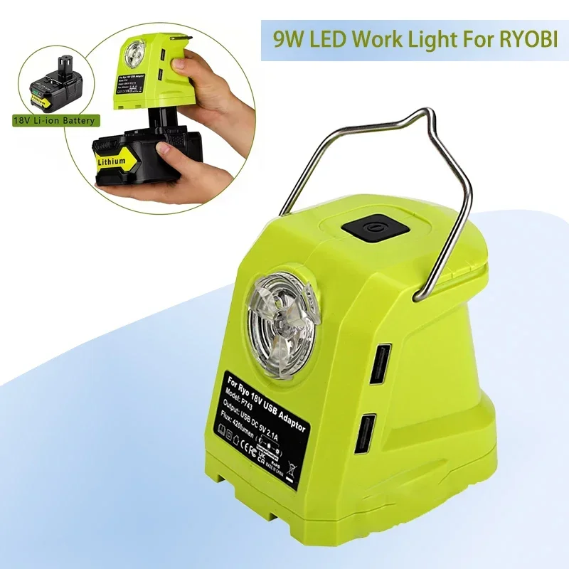 Светодиодный рабочий фонарь 9 Вт для литий-ионного аккумулятора RYOBI 18 В, адаптер с двумя USB-конвертерами для портативного прожектора Ryobi, часть электроинструмента
Светодиодный рабочий фонарь 9 Вт для литий-ионного аккумулятора RYOBI 18 В, адаптер с двумя USB-конвертерами для портативного прожектора Ryobi, часть электроинструмента
