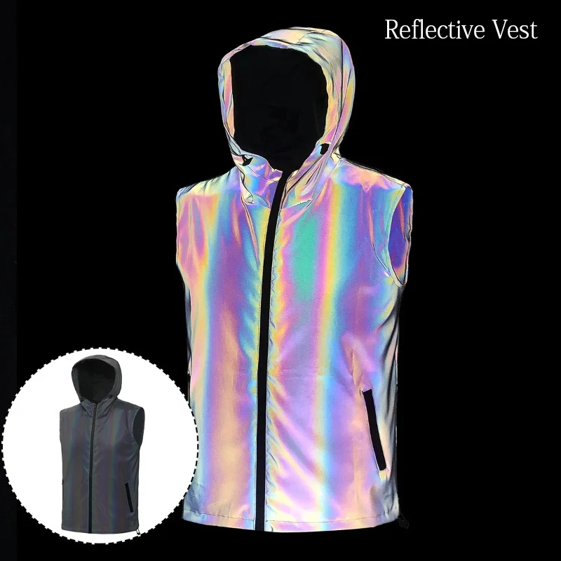 Men Hooded Reflective Sleeveless Vest Spring Summer Thin Fashion Casual Outdoor Running Dancin Streetwear Male Trend Clothing
Men Hooded Reflective Sleeveless Vest Spring Summer Thin Fashion Casual Outdoor Running Dancin Streetwear Male Trend Clothing
