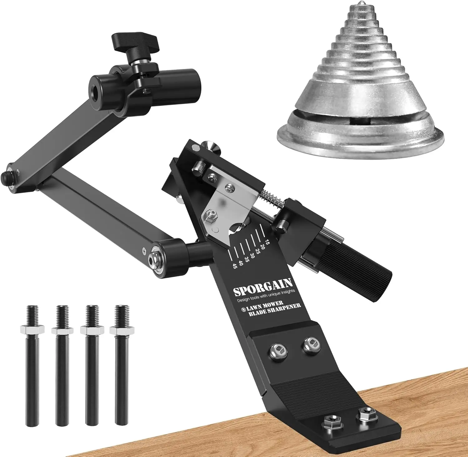 Adjustable Lawn Mower Blade Sharpener and Balancer Kit, 15°-45° Angle, Black
Adjustable Lawn Mower Blade Sharpener and Balancer Kit, 15°-45° Angle, Black