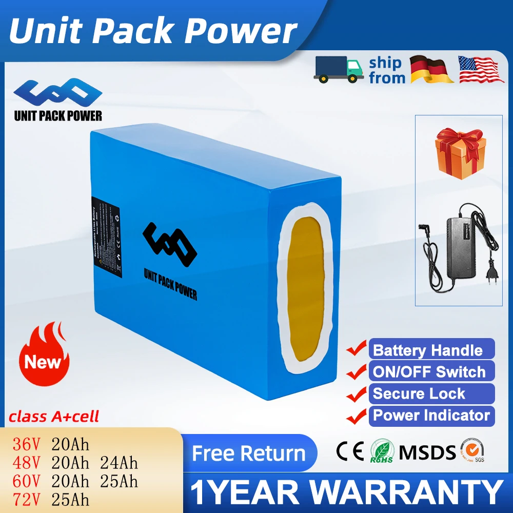 72V 20AH Electric Battery 52V 60V 48V 36V 24Ah 18650 Rechargeable Lithium ion Battery Pack for 1500W Bicycle Scooter Motorcycle
72V 20AH Electric Battery 52V 60V 48V 36V 24Ah 18650 Rechargeable Lithium ion Battery Pack for 1500W Bicycle Scooter Motorcycle