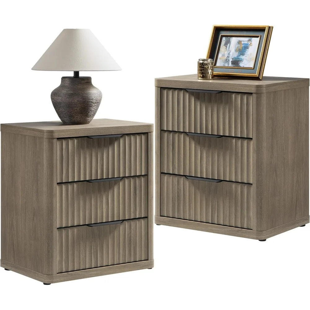 Night Stand Set of 2 Nightstands with 3 Drawers Storage Bedside Table Large Fluted Bed Side End Table Modern 25.6" Tall
Night Stand Set of 2 Nightstands with 3 Drawers Storage Bedside Table Large Fluted Bed Side End Table Modern 25.6" Tall