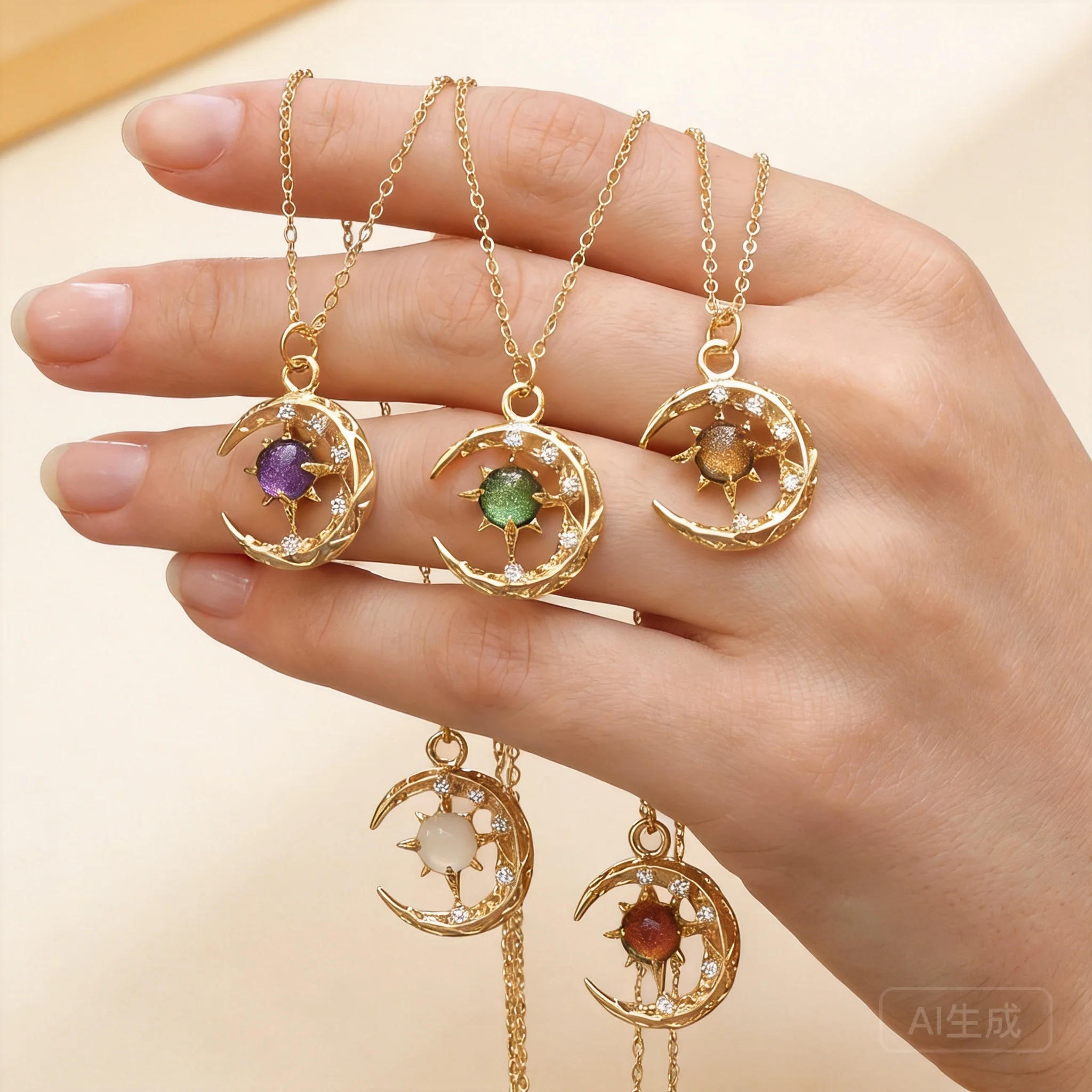 Chinese Style Auspicious Good Fortune Lucky Sun Moon Star Pendant Necklace For Women Gold Plated Inlaid Shiny Zircon Delicate
Chinese Style Auspicious Good Fortune Lucky Sun Moon Star Pendant Necklace For Women Gold Plated Inlaid Shiny Zircon Delicate