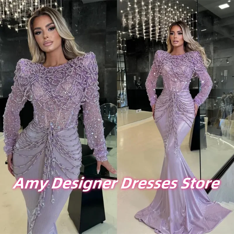 Exquisite lilac Pears Evening Dress For Women Luxury Beading Sequins Wedding Party Dresses Long Mermaid Prom Gowns Customized
Exquisite lilac Pears Evening Dress For Women Luxury Beading Sequins Wedding Party Dresses Long Mermaid Prom Gowns Customized