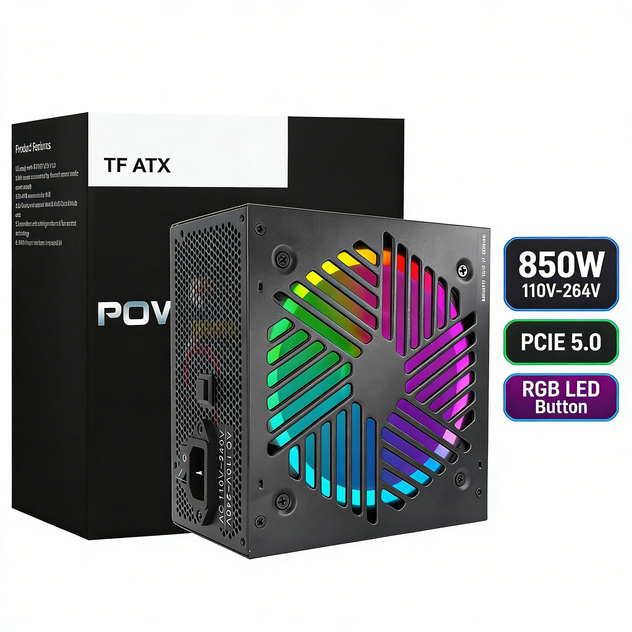 850W Power Supply ATX 3.1 & PCIe 5.1 Ready Zero RPM Mode Low Noise Fan 120MM Fully Modular Gaming PSU
850W Power Supply ATX 3.1 & PCIe 5.1 Ready Zero RPM Mode Low Noise Fan 120MM Fully Modular Gaming PSU