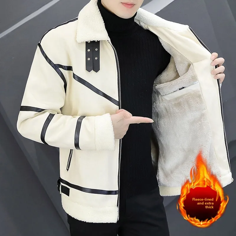 Зимняя мужская кожаная куртка с мехом, имитация оленьей шкуры, бархат, искусственный мех ягненка, хлопковая мотоциклетная одежда, верхняя одежда, молодежный стиль
Зимняя мужская кожаная куртка с мехом, имитация оленьей шкуры, бархат, искусственный мех ягненка, хлопковая мотоциклетная одежда, верхняя одежда, молодежный стиль