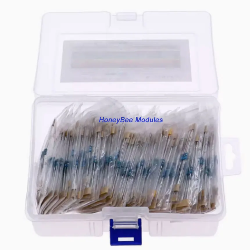 Boxed 1280pcs of 64 Resistance Values (1 Ohm-10M) Individual Pouches 1/4W Metal Film Resistor Packs
Boxed 1280pcs of 64 Resistance Values (1 Ohm-10M) Individual Pouches 1/4W Metal Film Resistor Packs