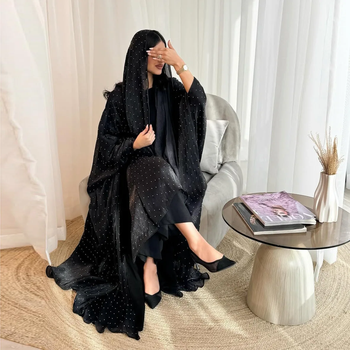 Eid Black Diamond Open Abaya Dubai Muslim Kimono with Hijab Set Women Islam Kebaya Jalabiya Kaftan Robe Femme Musulman Ramadan
Eid Black Diamond Open Abaya Dubai Muslim Kimono with Hijab Set Women Islam Kebaya Jalabiya Kaftan Robe Femme Musulman Ramadan