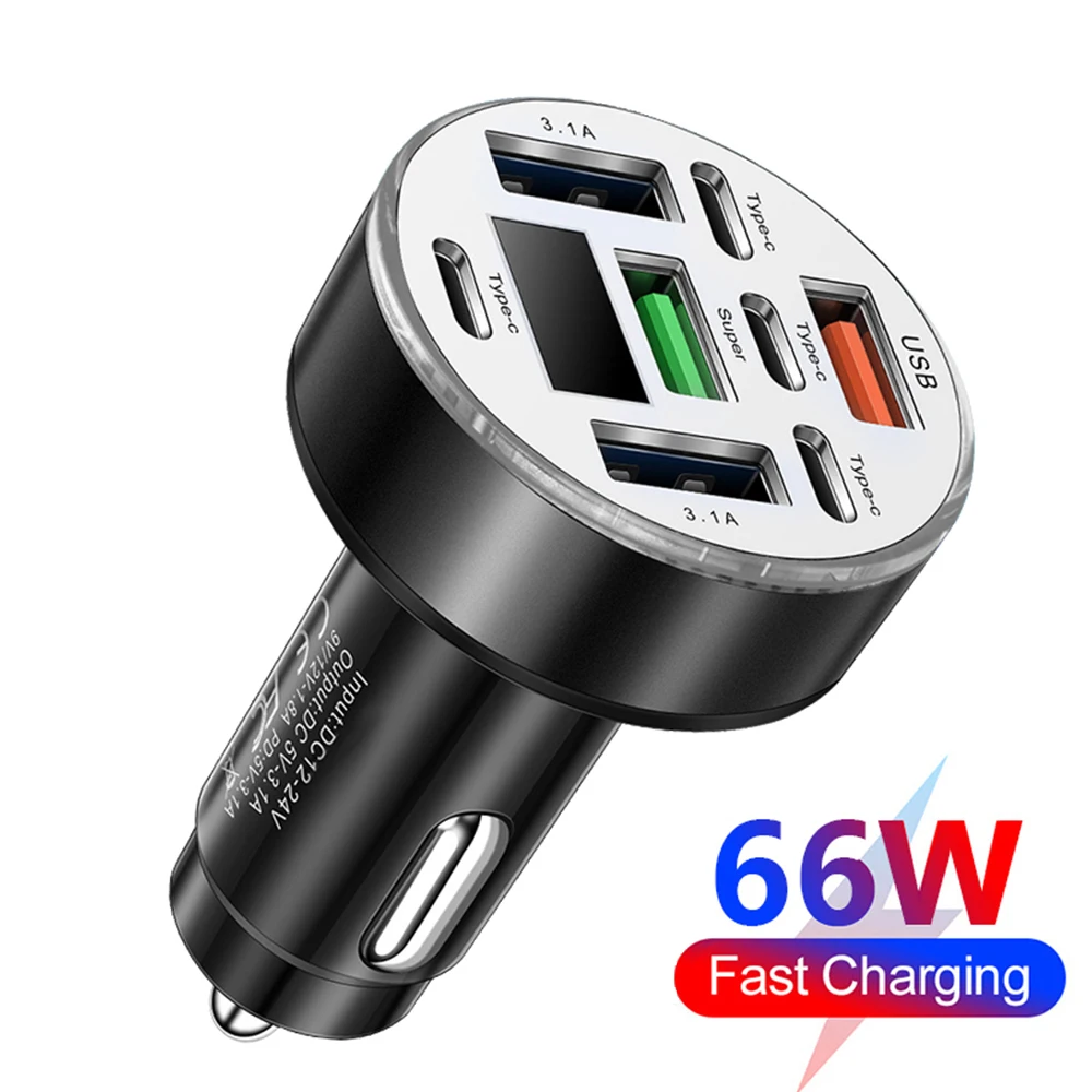 Автомобильное зарядное устройство 66W с 8 портами, LED-дисплеем, 4 USB + 4 Type-C, быстрая зарядка для iPhone, Samsung, Xiaomi
Автомобильное зарядное устройство 66W с 8 портами, LED-дисплеем, 4 USB + 4 Type-C, быстрая зарядка для iPhone, Samsung, Xiaomi