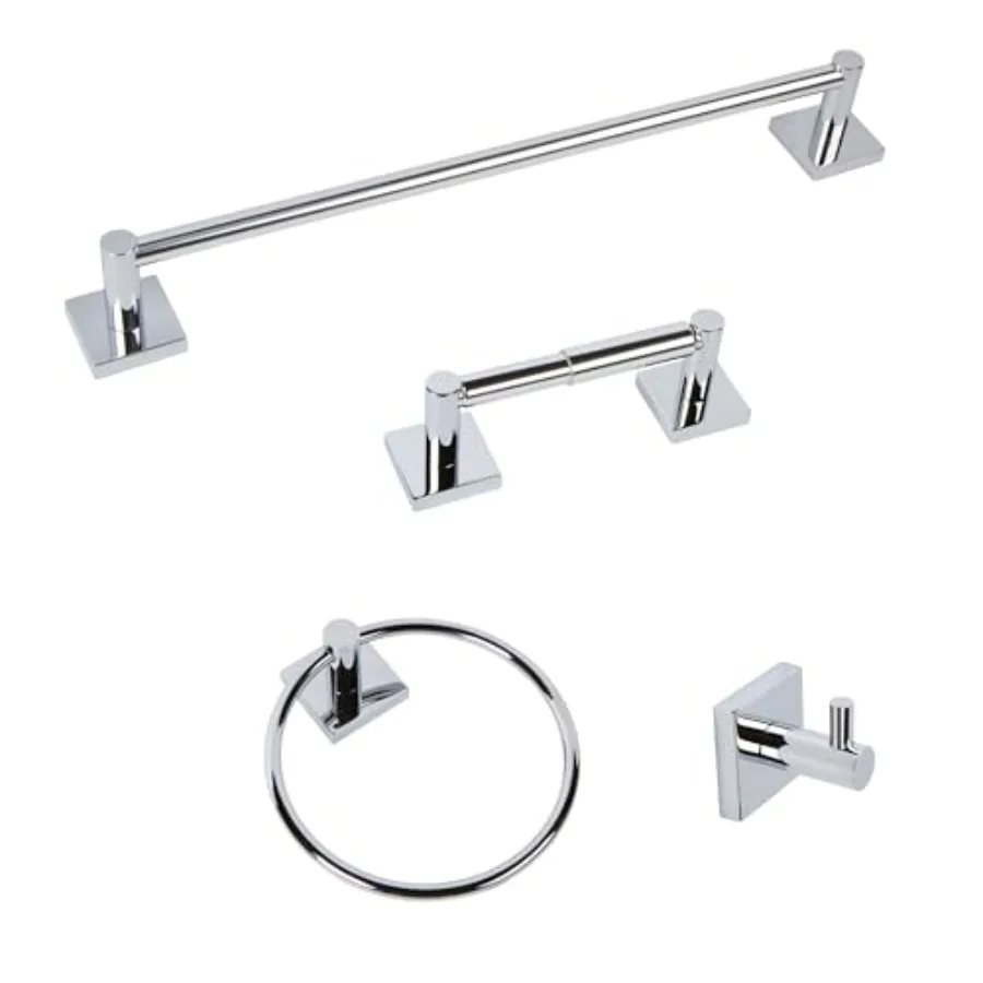 Bath hardware set for bathroom use, stainless steel, polished chrome, includes 24-inch towel bar, paper holder, towel ring, and
Bath hardware set for bathroom use, stainless steel, polished chrome, includes 24-inch towel bar, paper holder, towel ring, and