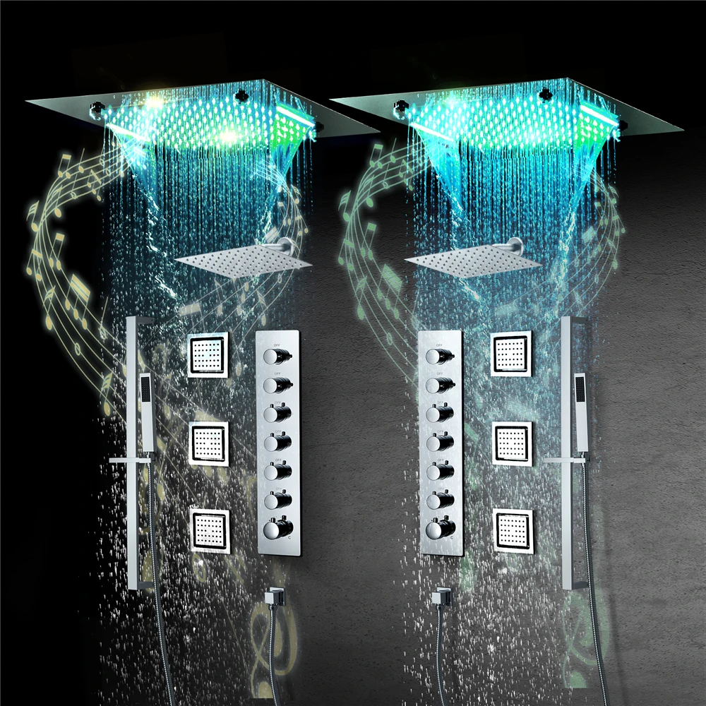 Beyoon Polished Brass Wall Mount Thermostatic Faucet Slide Bar Ceramic Valve Core 20-Inch Music LED Rain Waterfall Massage
Beyoon Polished Brass Wall Mount Thermostatic Faucet Slide Bar Ceramic Valve Core 20-Inch Music LED Rain Waterfall Massage