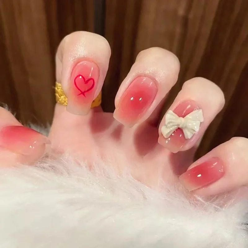 24Pcs Mid-length Square Head False Nails Red Smudge Wearable Press on Fake Nails 3D Bow Love Heart Design Full Cover Nails Tips
24Pcs Mid-length Square Head False Nails Red Smudge Wearable Press on Fake Nails 3D Bow Love Heart Design Full Cover Nails Tips