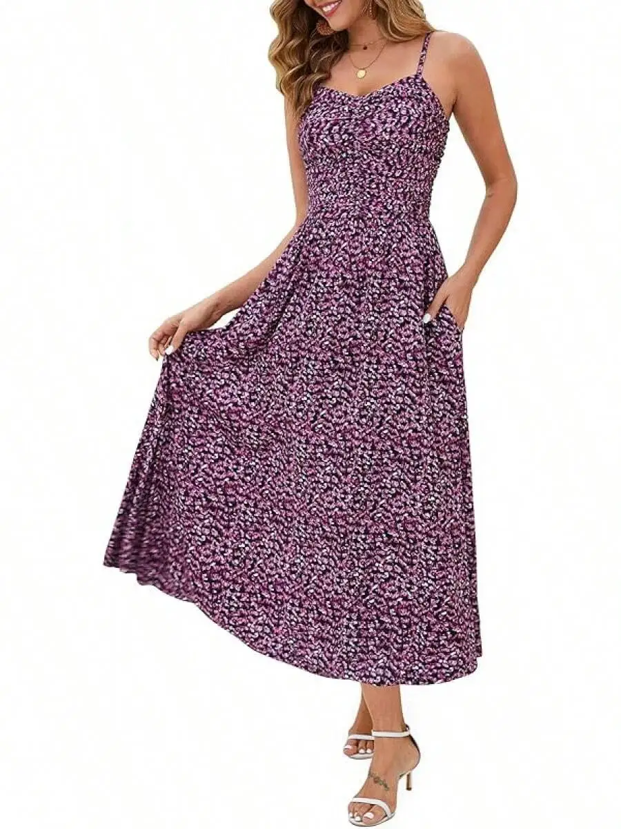 Women Ruched Maxi Dress Adjustable Spaghetti Strap Floral Beach Sundress With Pockets
Women Ruched Maxi Dress Adjustable Spaghetti Strap Floral Beach Sundress With Pockets