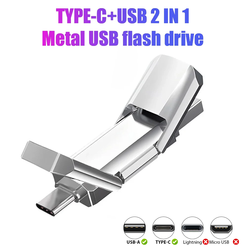 TYPE-C 2IN 1 Metal Flash Drive USB 2.0 Super High Speed Transfer Type-C Interface 128GB Large Capacity Waterproof Memoria U Disk
TYPE-C 2IN 1 Metal Flash Drive USB 2.0 Super High Speed Transfer Type-C Interface 128GB Large Capacity Waterproof Memoria U Disk
