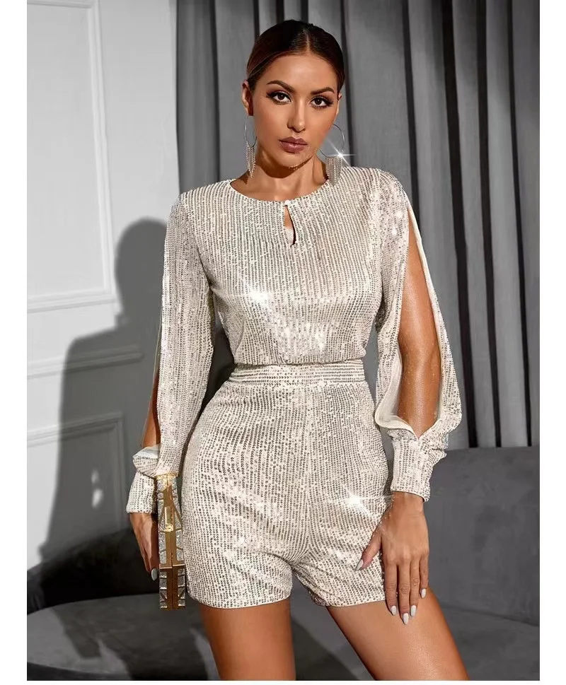 Jumpsuit Women's Round Neck Sequin Long Sleeve Slim Fit Sexy Sequin Jumpsuit Cropped Shirt Elegant Ladies Party Club
Jumpsuit Women's Round Neck Sequin Long Sleeve Slim Fit Sexy Sequin Jumpsuit Cropped Shirt Elegant Ladies Party Club