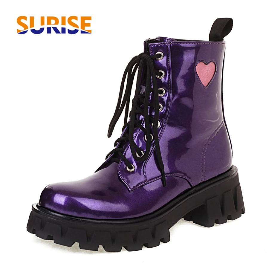 Purple British Women Platform Ankle Boots High Thick Heels Black Heart Patent Leather Round Toe Ladies Party Lace-up Short Boots
Purple British Women Platform Ankle Boots High Thick Heels Black Heart Patent Leather Round Toe Ladies Party Lace-up Short Boots