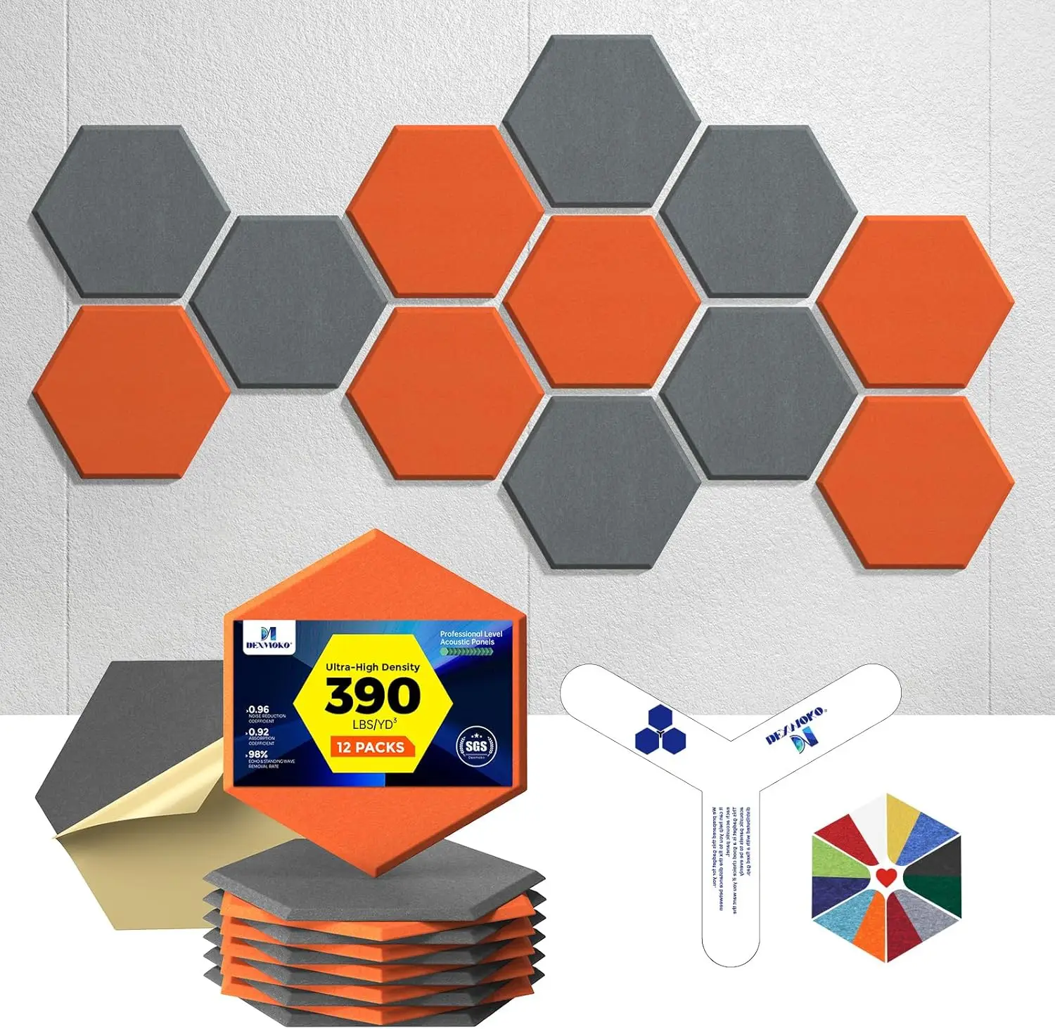 Ultra-Dense Acoustic Panels, 2nd Gen Sound Absorbing, Hexagon Design, Orange & Moon Grey
Ultra-Dense Acoustic Panels, 2nd Gen Sound Absorbing, Hexagon Design, Orange & Moon Grey