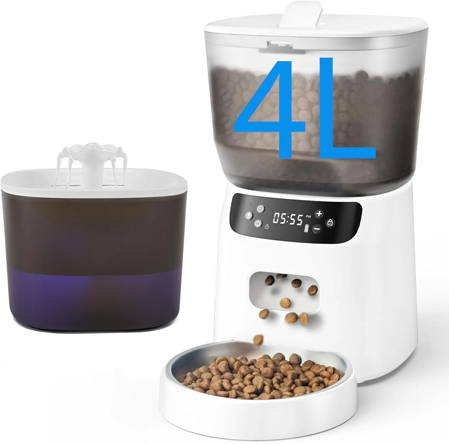 Automatic Cat Feeder and Water Fountain, 4L Timed Food Dispenser with Filter, 10s Meal Call for Pets
Automatic Cat Feeder and Water Fountain, 4L Timed Food Dispenser with Filter, 10s Meal Call for Pets