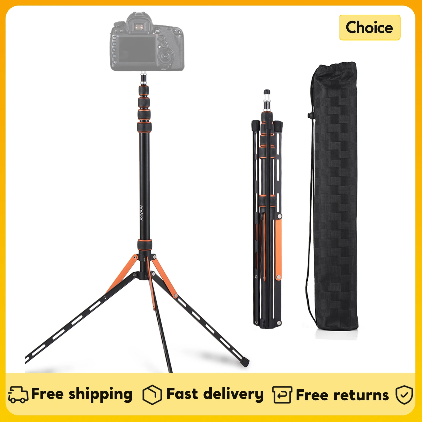 Andoer 85-inch Foldable Tripod Stand 5 Sections Adjustable with 1/4inch & 3/8inch Screw for Camera Phone Gimbals LED Light
Andoer 85-inch Foldable Tripod Stand 5 Sections Adjustable with 1/4inch & 3/8inch Screw for Camera Phone Gimbals LED Light