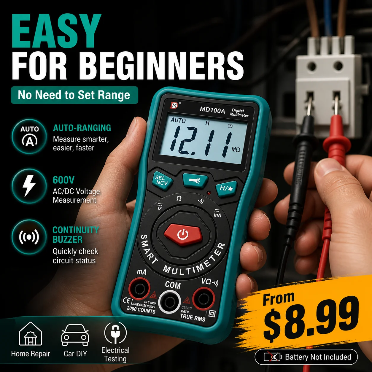 Digital Multimeter Auto Ranging 600V AC/DC Voltage Tester Smart Multimeter Easy for Beginners Home Repair
Digital Multimeter Auto Ranging 600V AC/DC Voltage Tester Smart Multimeter Easy for Beginners Home Repair