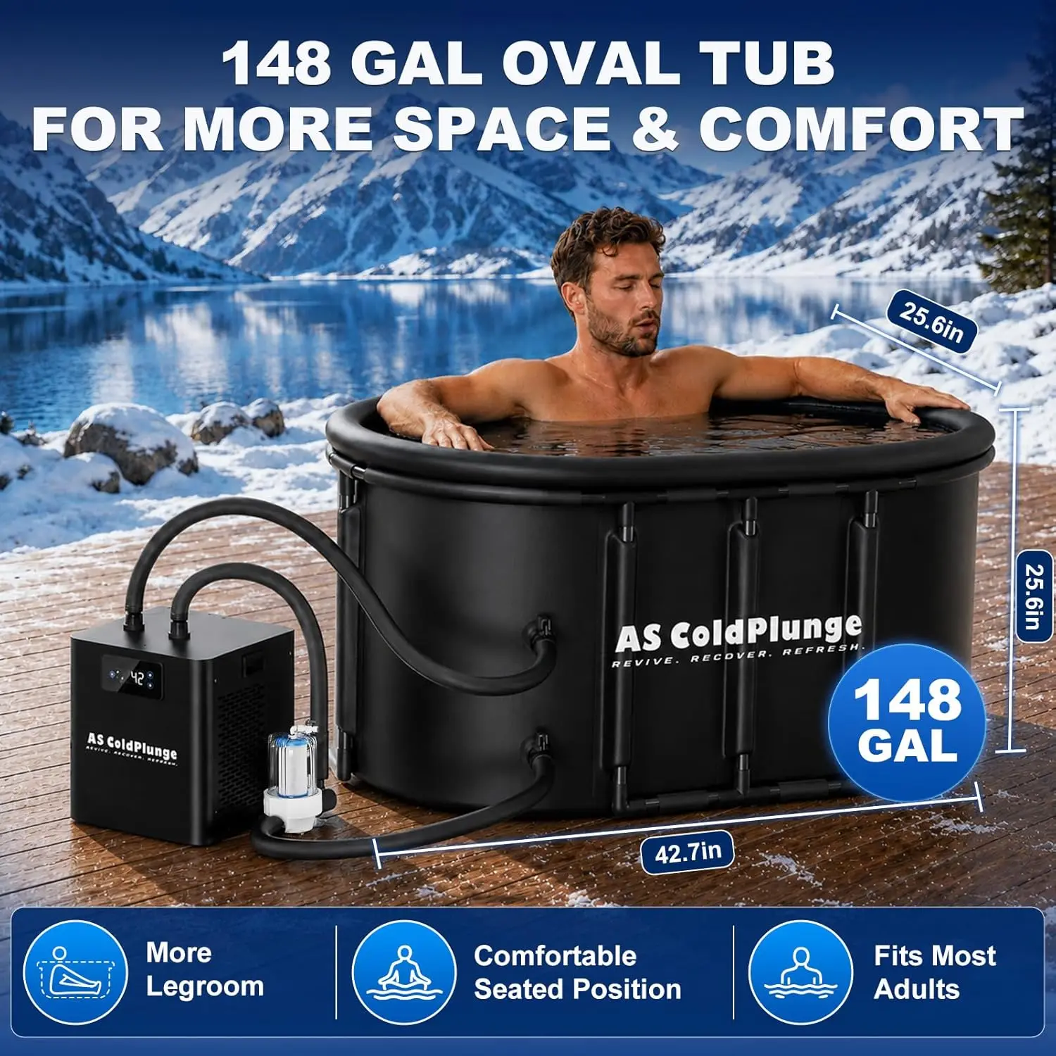 1/3HP Ice Bath Chiller & Cold Plunge Kit, External Pump & Filter, XXL 148Gal Upgraded Ice Pod, Custom
1/3HP Ice Bath Chiller & Cold Plunge Kit, External Pump & Filter, XXL 148Gal Upgraded Ice Pod, Custom