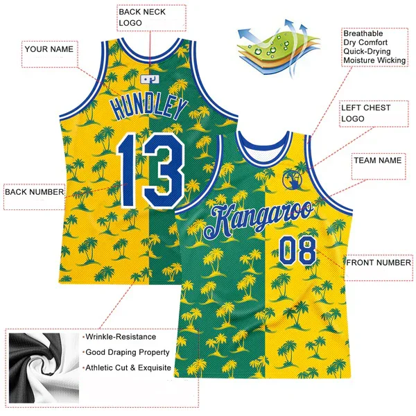 Custom Kelly Green Royal-Gold 3D Pattern Hawaii Palm Trees Authentic Basketball Jersey
Custom Kelly Green Royal-Gold 3D Pattern Hawaii Palm Trees Authentic Basketball Jersey