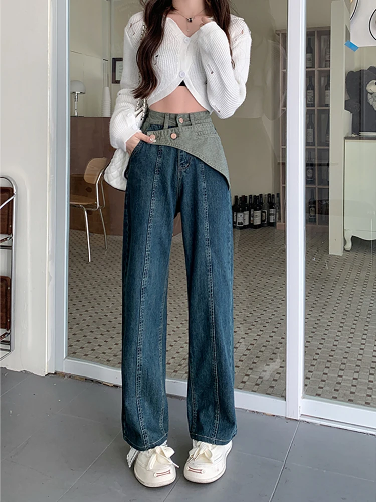 Thicken Fake 2 Pieces Casual Loose Floor Length Wide Leg Jeans Women Straight High Waist Female Denim Pants Streetwear
Thicken Fake 2 Pieces Casual Loose Floor Length Wide Leg Jeans Women Straight High Waist Female Denim Pants Streetwear