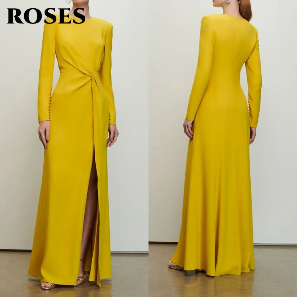 ROSES Vivid Yellow Prom Dress Round - Neck Long Sleeves Satin Formal Prom Dress with Front Twist and Slit فساتين سهره Customized
ROSES Vivid Yellow Prom Dress Round - Neck Long Sleeves Satin Formal Prom Dress with Front Twist and Slit فساتين سهره Customized