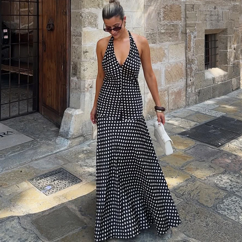 Ticketsx Summer Polka Dots Lace Up Sling Dress Dress Sexy Backless Deep V Neck Long Maxi Party Dresses Lady Beach Women Clothes
Ticketsx Summer Polka Dots Lace Up Sling Dress Dress Sexy Backless Deep V Neck Long Maxi Party Dresses Lady Beach Women Clothes