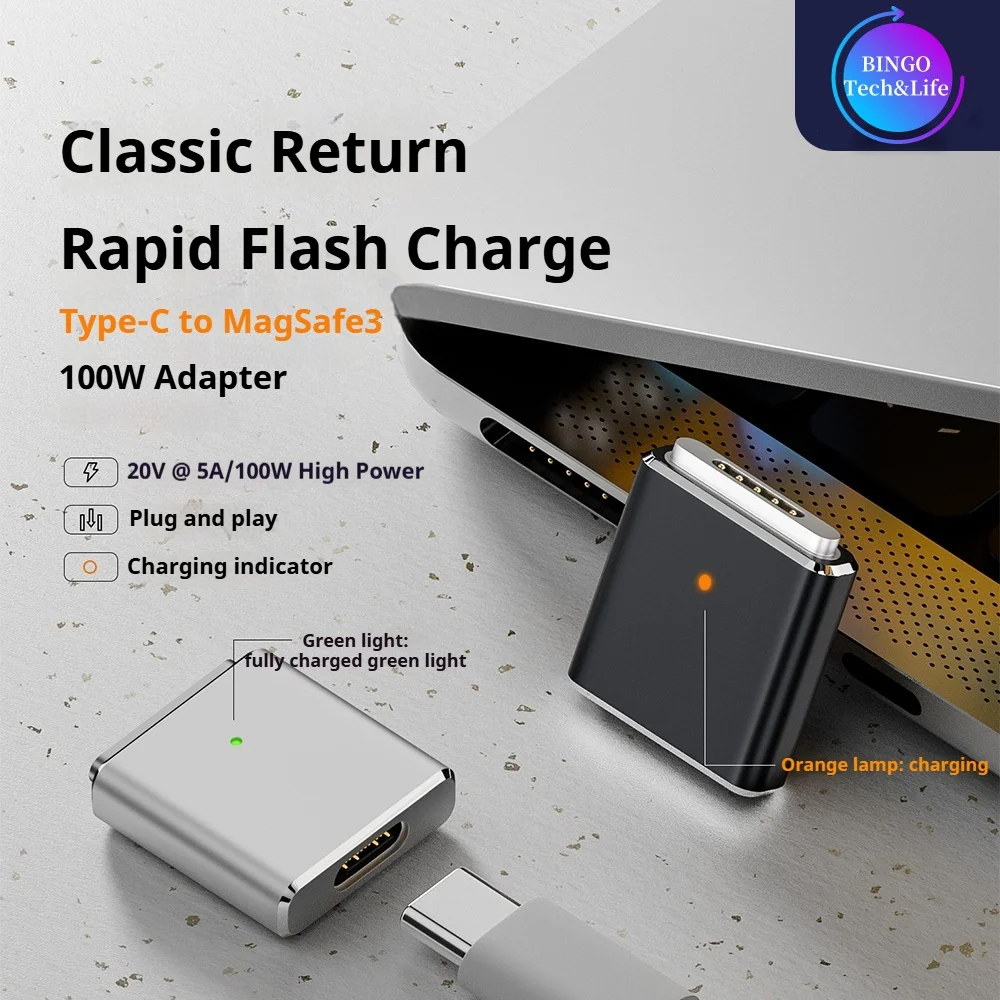 100W USB Type C Magnetic PD Adapter For Magsafe 3 w/LED Indicator PD3.1 Fast Charging Converter 5A 20V MacBook Pro/Air 2021-2023
100W USB Type C Magnetic PD Adapter For Magsafe 3 w/LED Indicator PD3.1 Fast Charging Converter 5A 20V MacBook Pro/Air 2021-2023