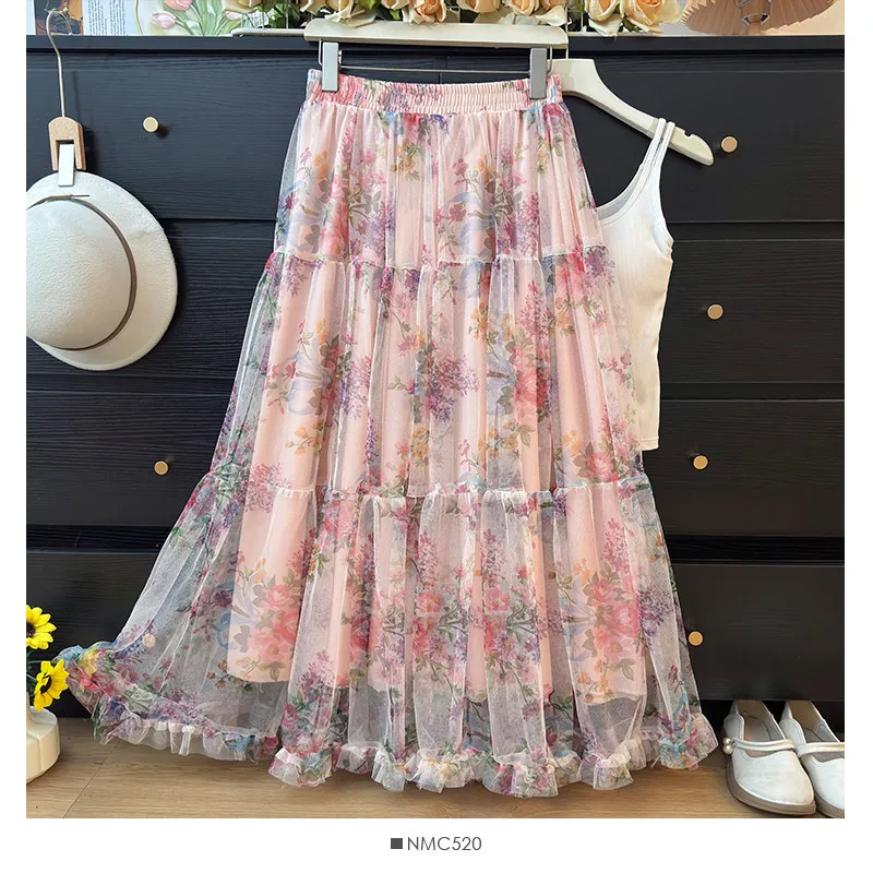 Chic Pink Floral Print Tulle Tiered Skirt High Waist Pink Flowy Chiffon Puff Cake A-line Skirt For Women Summer Beach Cute Daily
Chic Pink Floral Print Tulle Tiered Skirt High Waist Pink Flowy Chiffon Puff Cake A-line Skirt For Women Summer Beach Cute Daily