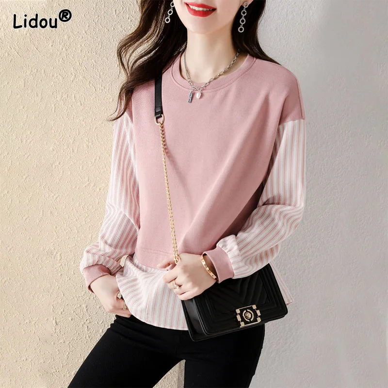 O- Neck Blended Striped Patchwork Autumn Winter Comfortable Casual Long Women's Clothing T-Shirts Fashion Simple Temperament
O- Neck Blended Striped Patchwork Autumn Winter Comfortable Casual Long Women's Clothing T-Shirts Fashion Simple Temperament