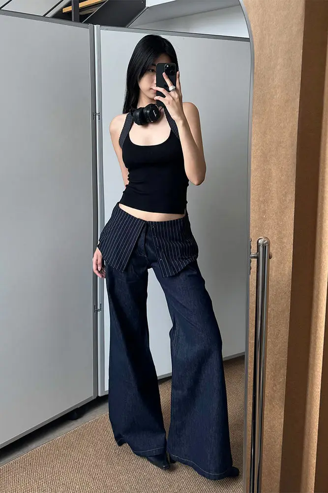 2024 Summer Plus Size Y2K Patchwork Jeans for Women Low Waist Fake Two Piece Design Slimming Lightweight Dragging Denim Pants
2024 Summer Plus Size Y2K Patchwork Jeans for Women Low Waist Fake Two Piece Design Slimming Lightweight Dragging Denim Pants