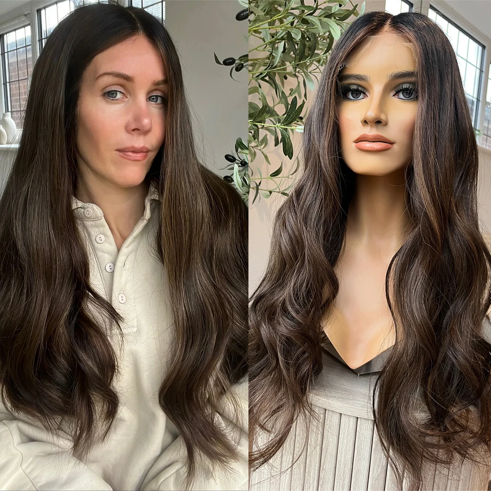 Dark Chestnut Brown Wig Highlights Balayage Synthetic Lace Front Wig For Women Realistic Body Wave Wig 26inch Glueless Wear&Go
Dark Chestnut Brown Wig Highlights Balayage Synthetic Lace Front Wig For Women Realistic Body Wave Wig 26inch Glueless Wear&Go
