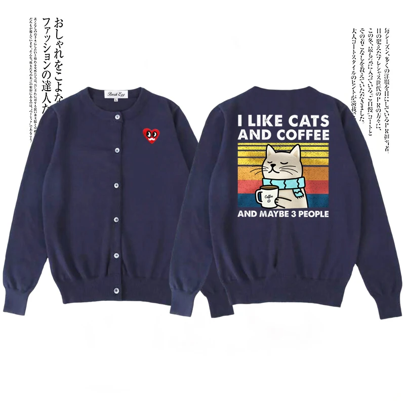 I Like Cats And Coffee Printing Women Cardigan Red Eyes Beard Heart Embroidery Cotton O-Neck Single Breasted Autumn Lady Sweater
I Like Cats And Coffee Printing Women Cardigan Red Eyes Beard Heart Embroidery Cotton O-Neck Single Breasted Autumn Lady Sweater